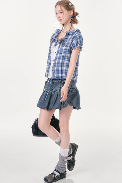 Plaid Patchwork Summer Blouse