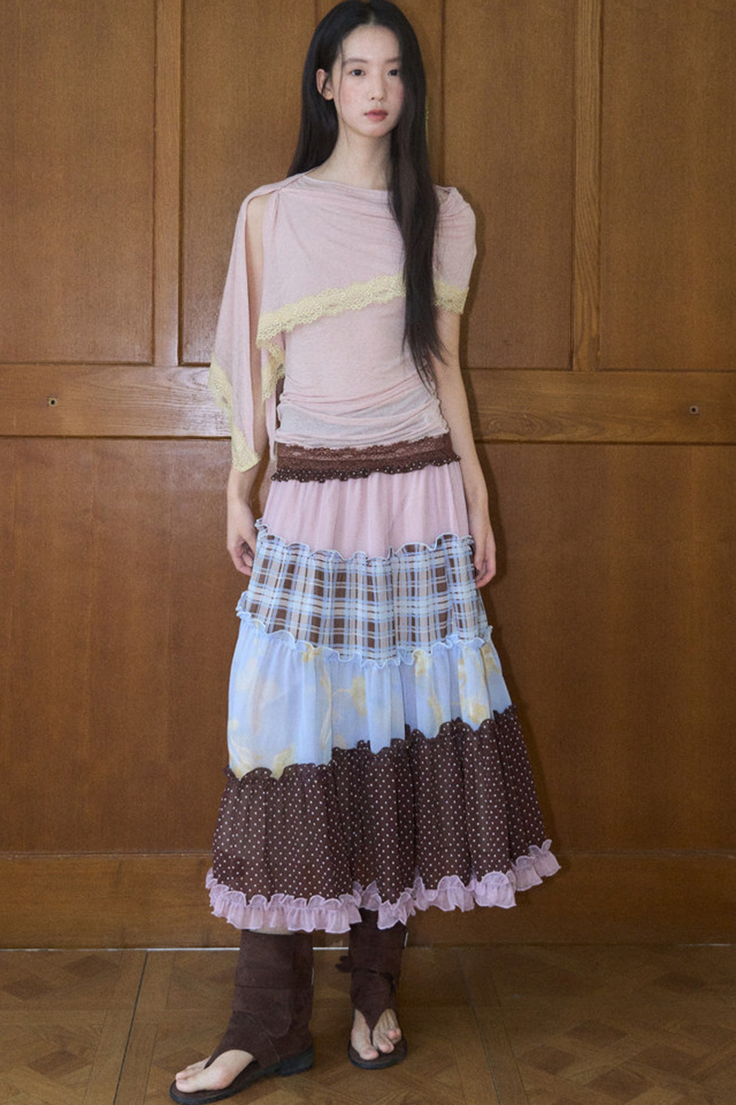Brownie Tart Patchwork Tube Top Skirt