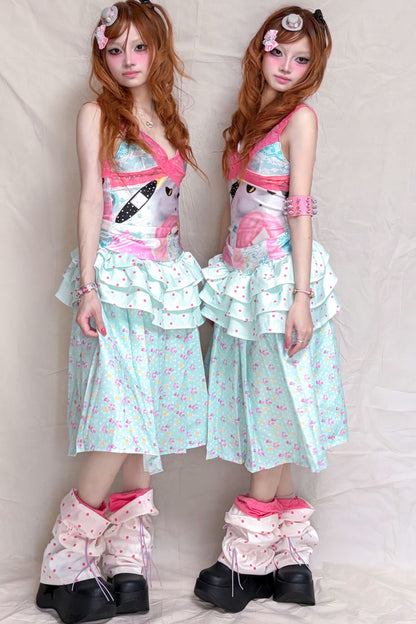 Mint Floral Asymmetrical Skirt