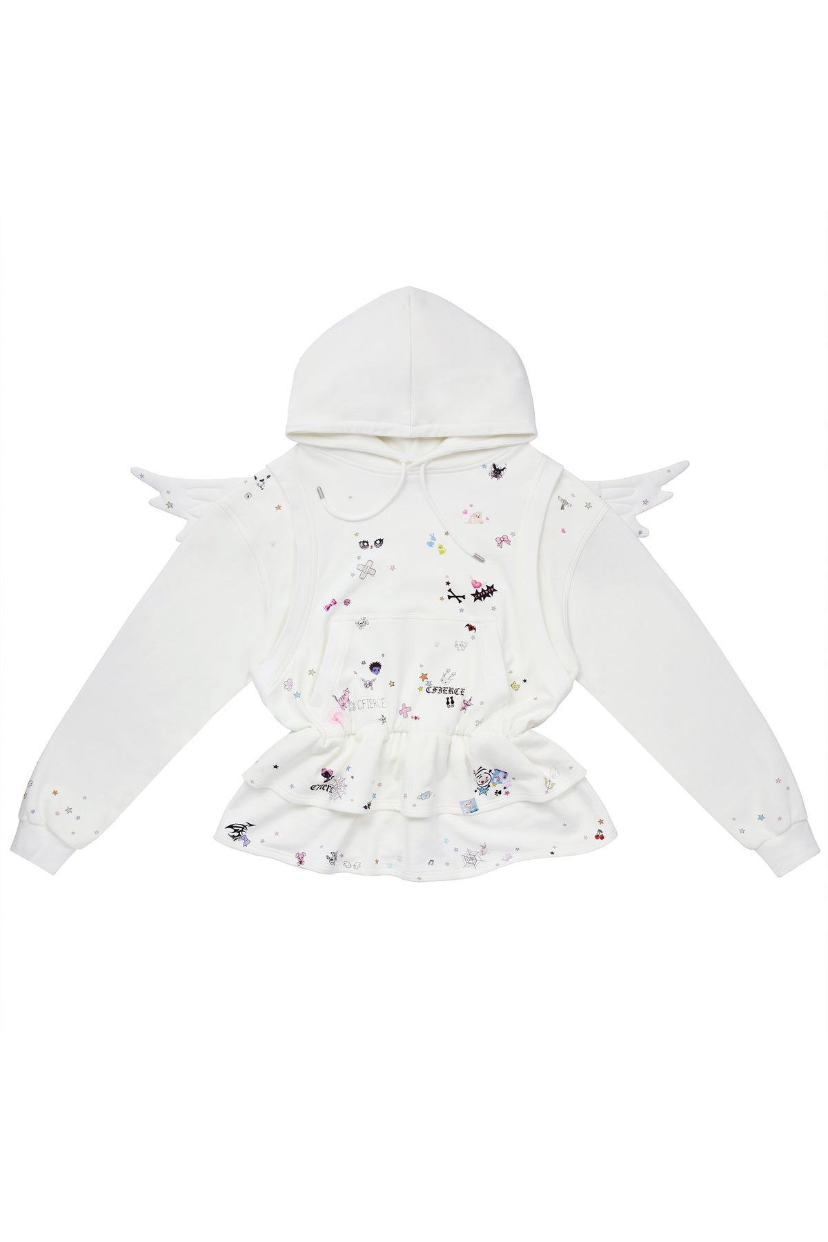 Kapuzenkleid mit Sticker-Print und Engelsflügeln