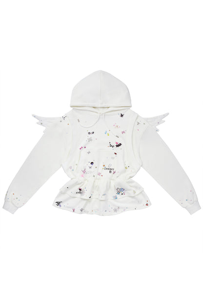 Kapuzenkleid mit Sticker-Print und Engelsflügeln
