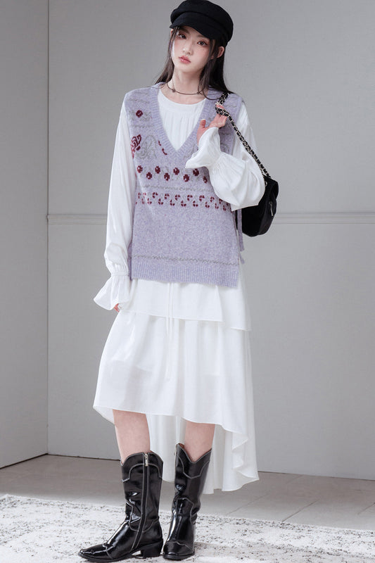 Asymmetrical Dress and Fair Isle Vest Set-Up