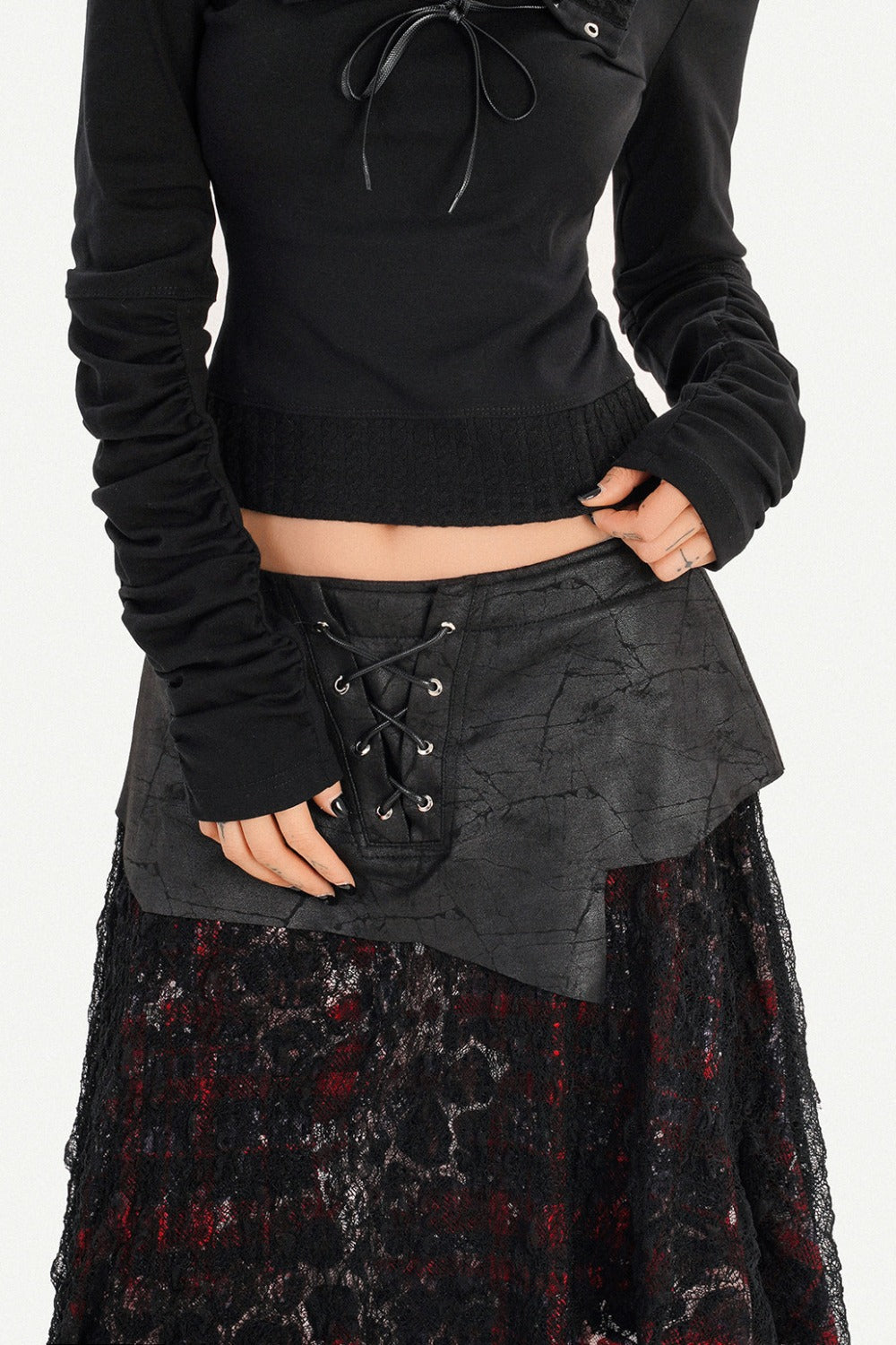 Dark Red Plaid Mesh Skirt and Top Set