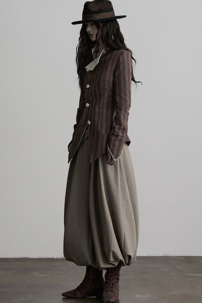 Striped Deconstructed Folded Waist Lantern Pants