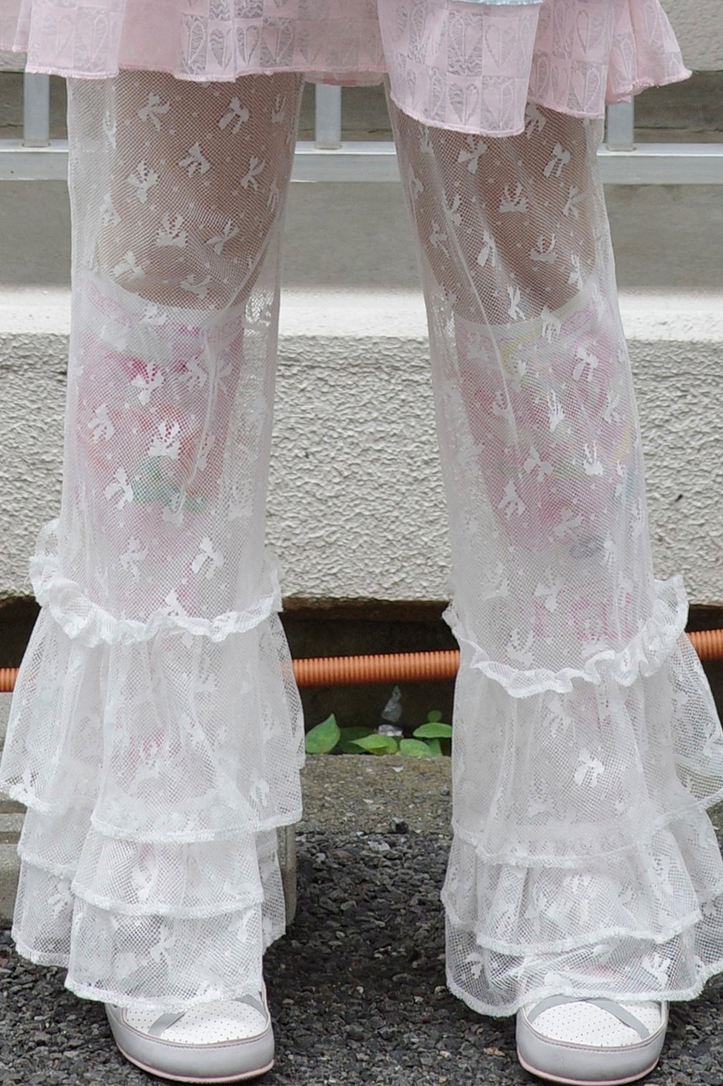 Bow Print Lace Flared Trousers