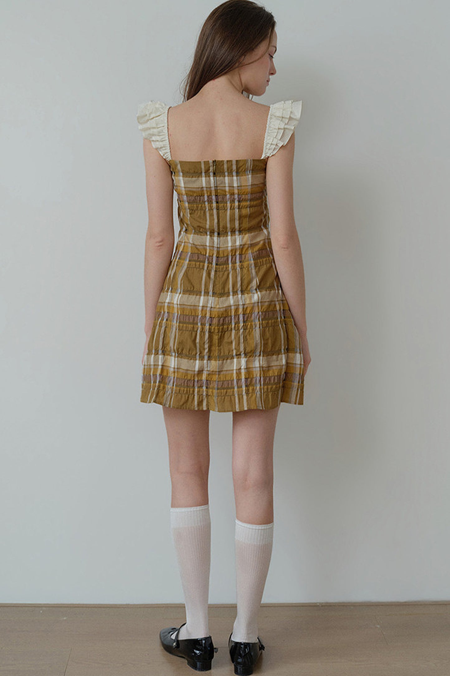 Brown Plaid Ruffle Camisole Dress