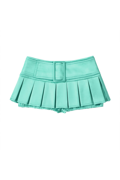 Satin Solid Color Pleated Skirt