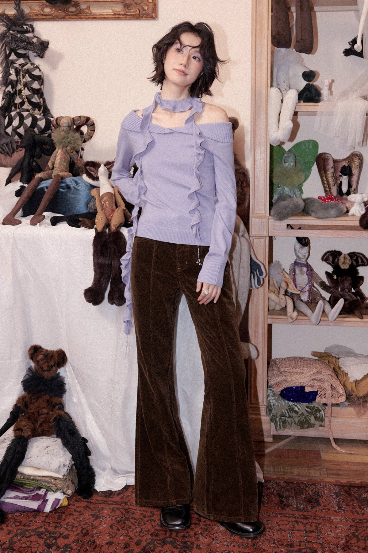 Brown Corduroy Micro-Flared Pants