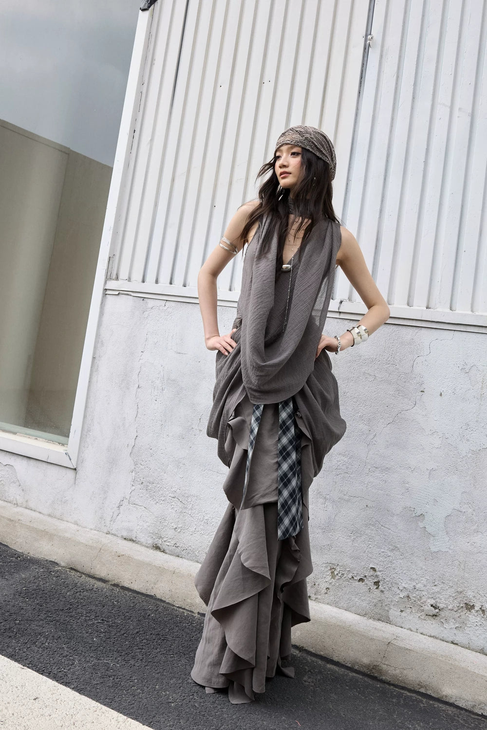 Retro Sculptural Pleated Tie-Up Vest