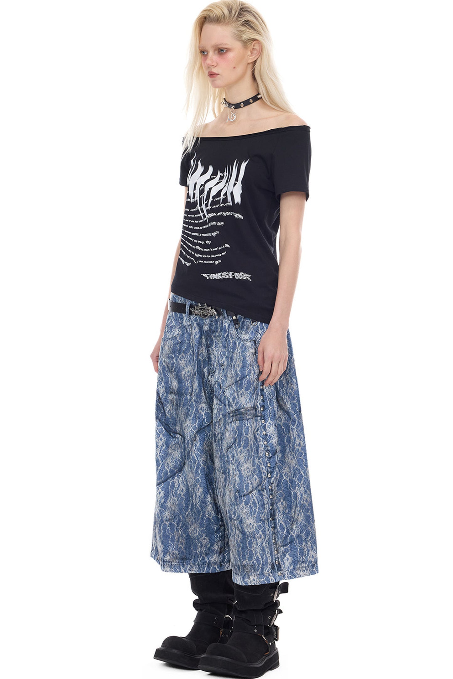 Asymmetrisches Oberteil mit Punk-Druck
