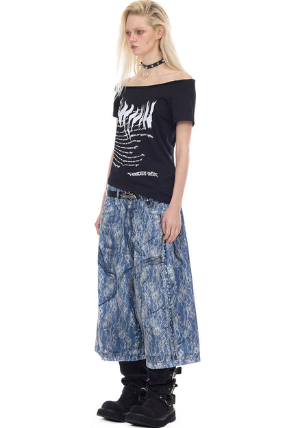 Asymmetrisches Oberteil mit Punk-Druck
