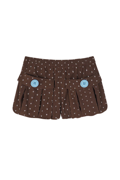 Corduroy Paw Print 3D Pocket Flower Shorts