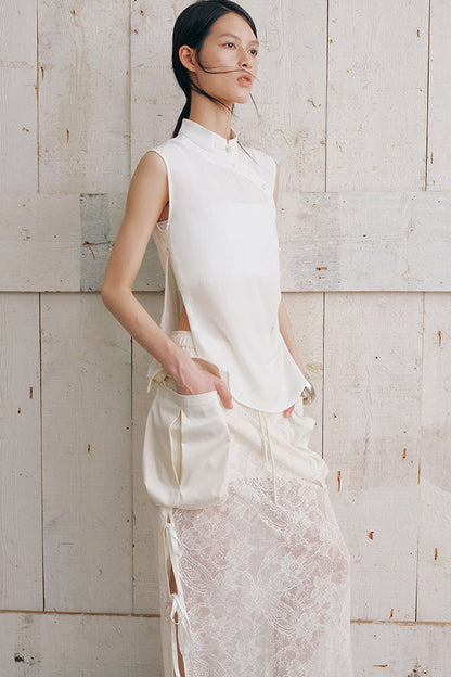 Detachable Shawl Collar Sleeveless Shirt
