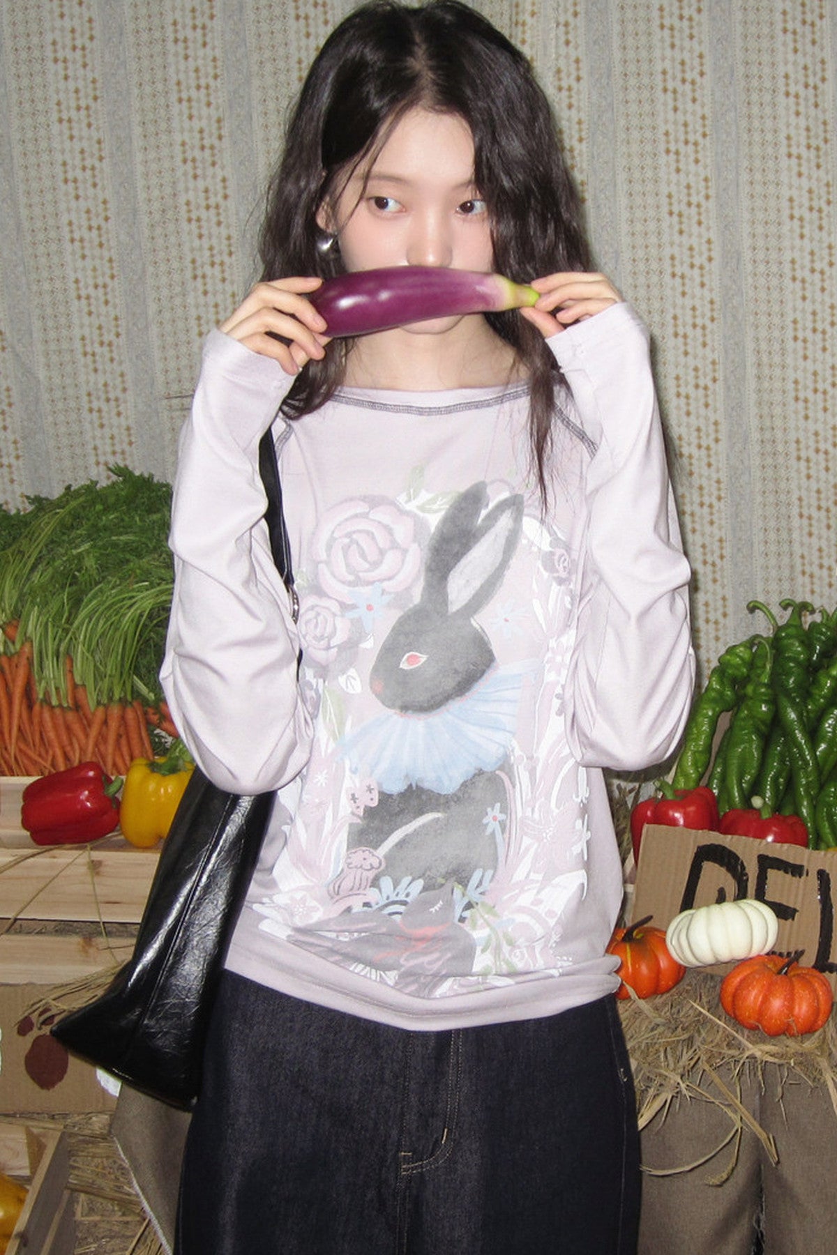 Bunny Print Tencel Long-Sleeved T-Shirt and Pants Set-Up