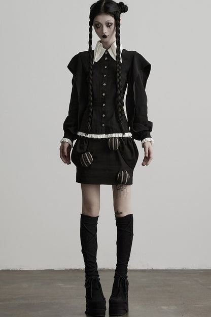 Lyocell Ruffle Patchwork Puff Sleeve Shirt