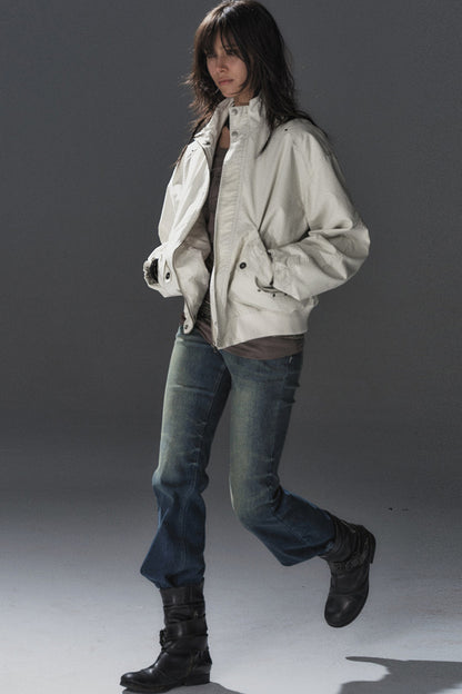 Rivet Patchwork Stand Collar Jacket