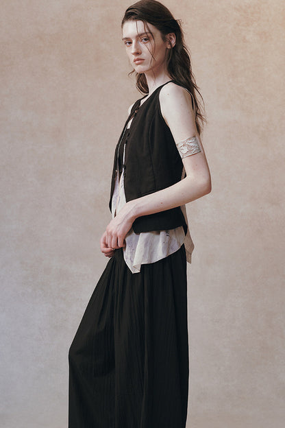 Asymmetric Tie-Up Tencel Ramie Vest