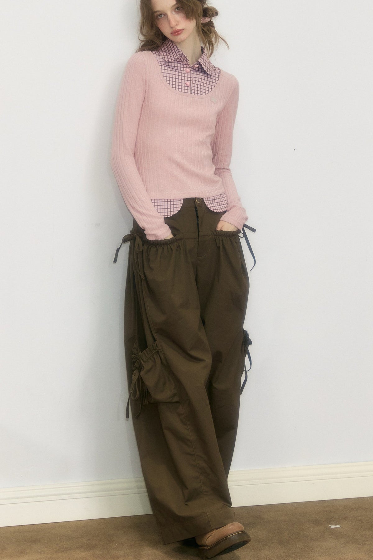 Plaid Doll Collar Knit Top
