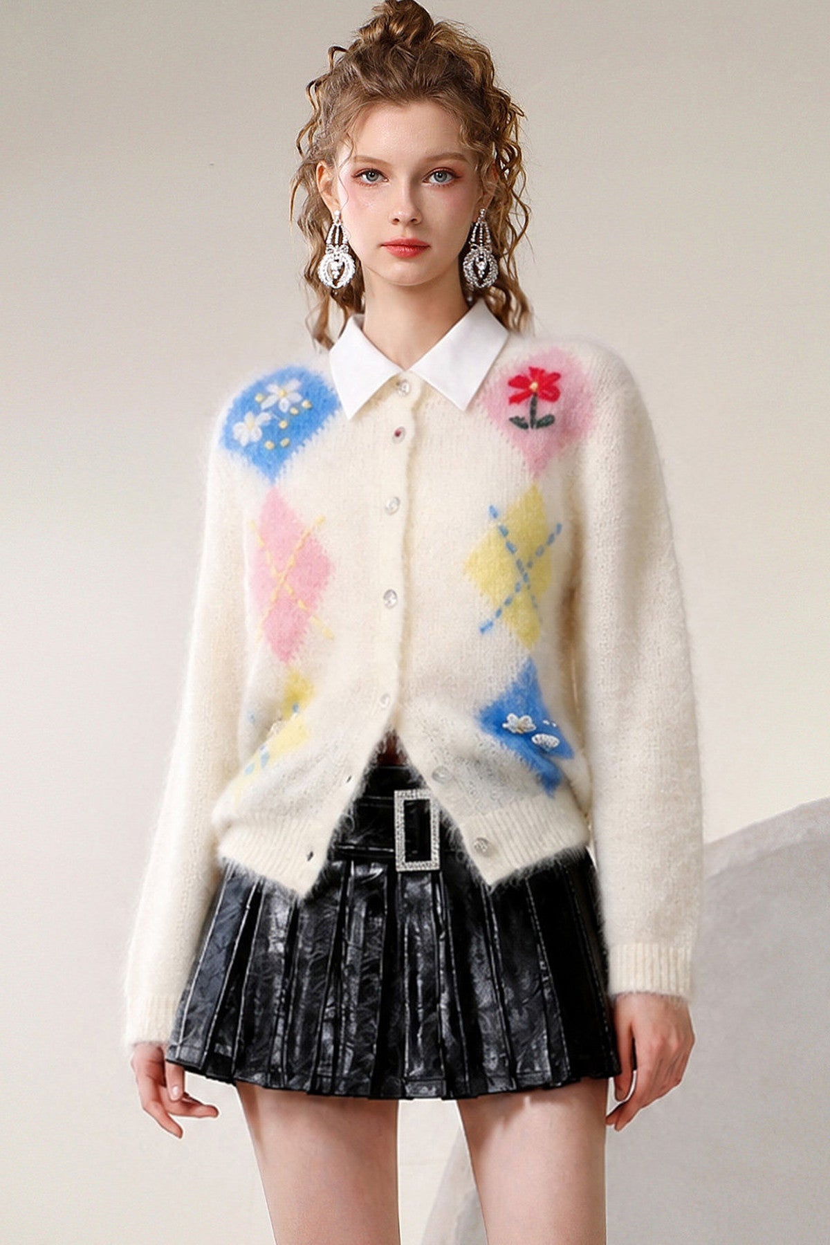 Cardigan a maglia color block