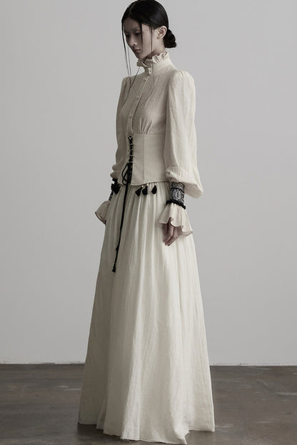 Tassel Ribbon A-Line Long Skirt