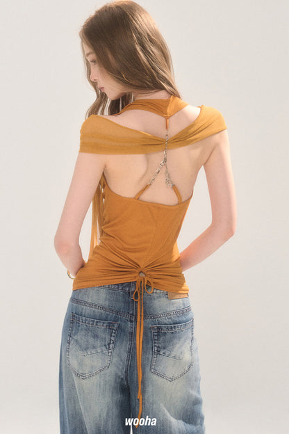 Mesh Overlay Halter Top