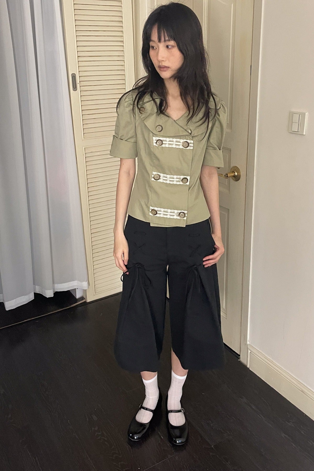 Trench Style Double-Breasted Lace Shirt