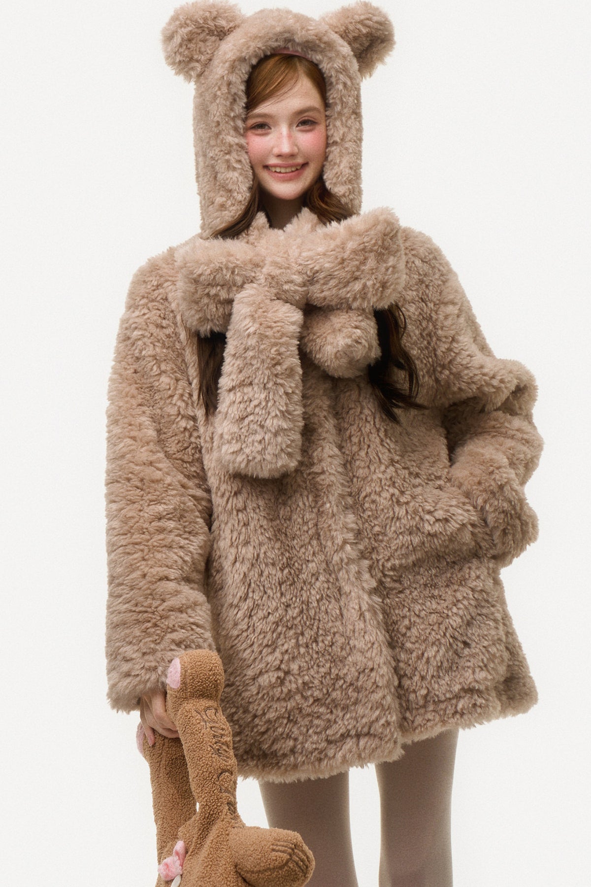 Hooded Bear Ear Fur Coat