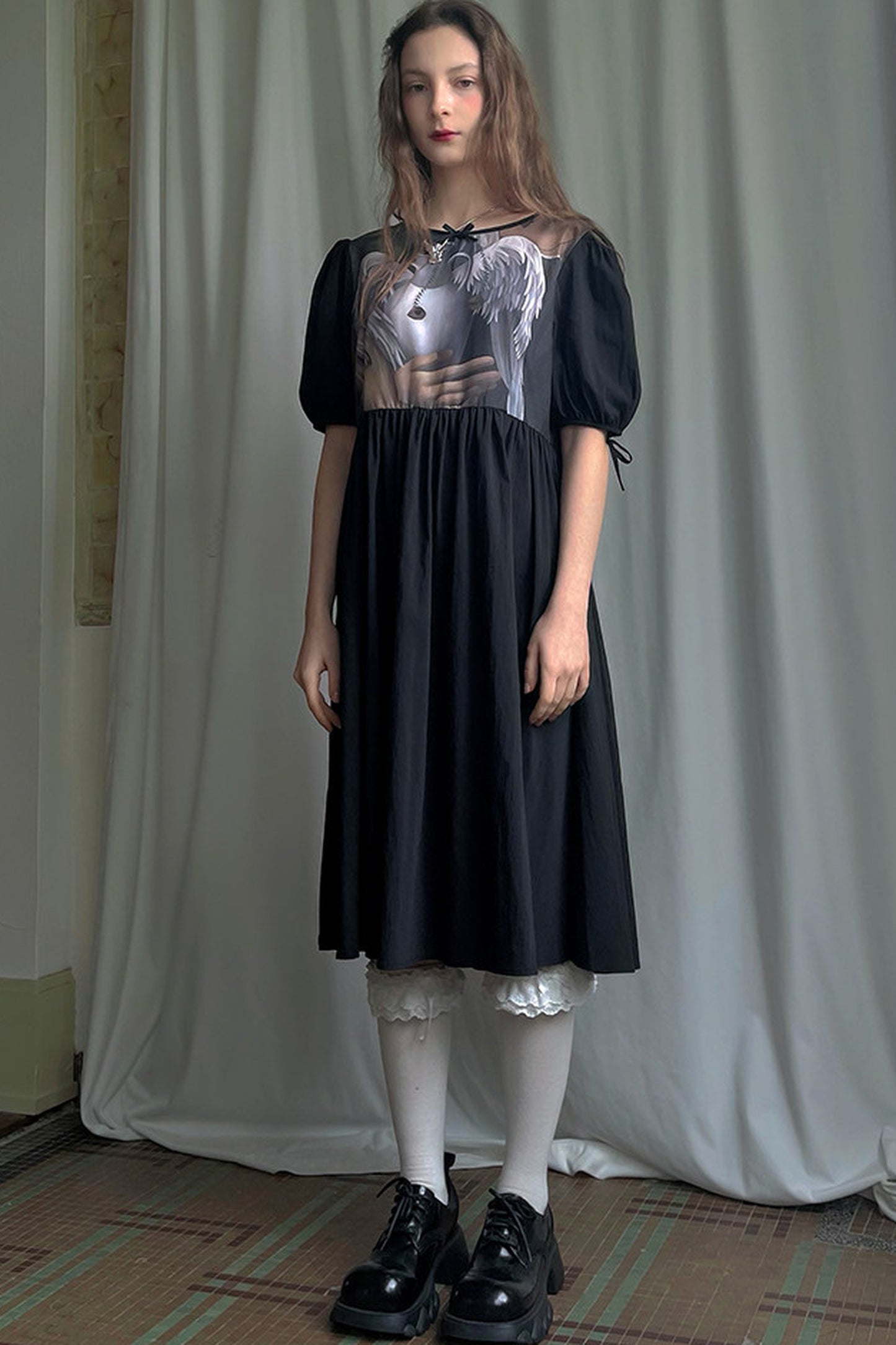 Tempera Oil Painting Print Short-Sleeved Dress