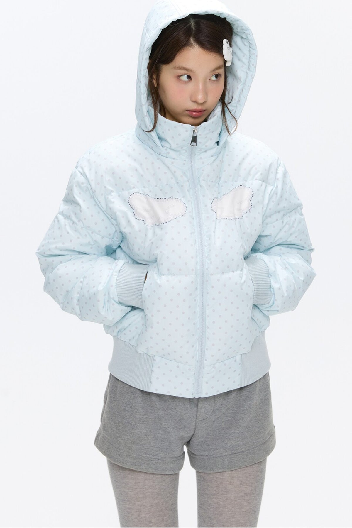 Hooded Polka Dot Down Jacket