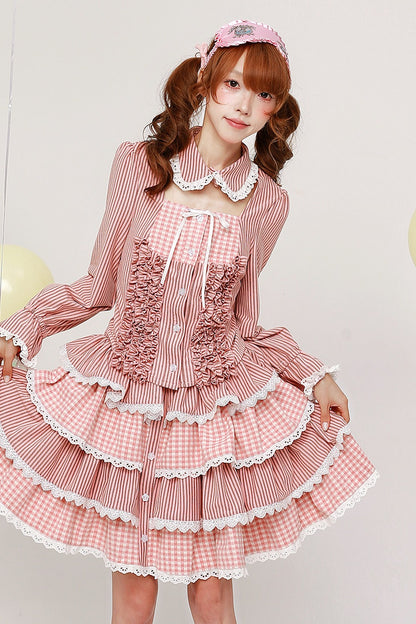 Pink Striped Puffy Lolita Skirt