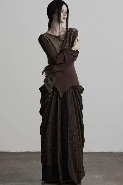 Asymmetrical Eye Embroidery Knit Top