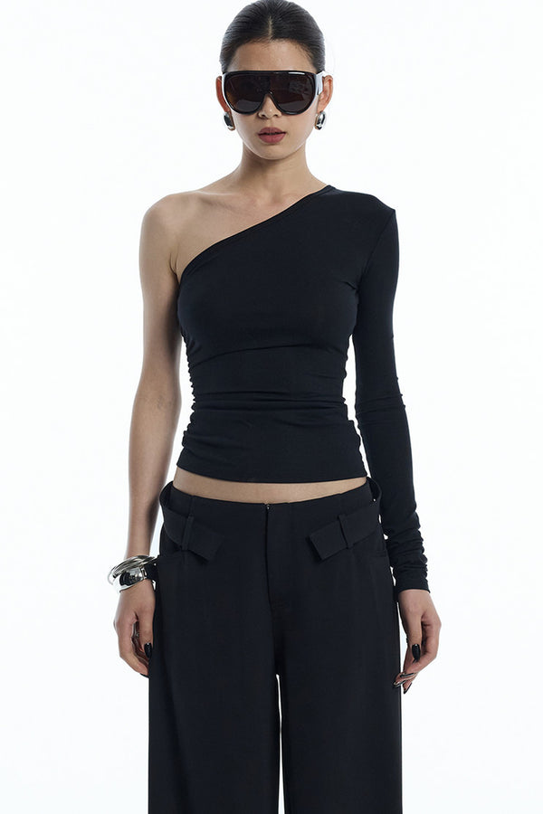 Ruched Waist One-Sleeve Knit Top