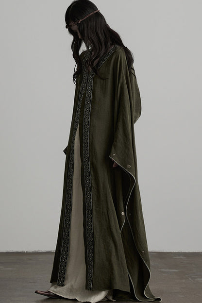 Dark Forest Green Embroidered Detachable Hood Cape