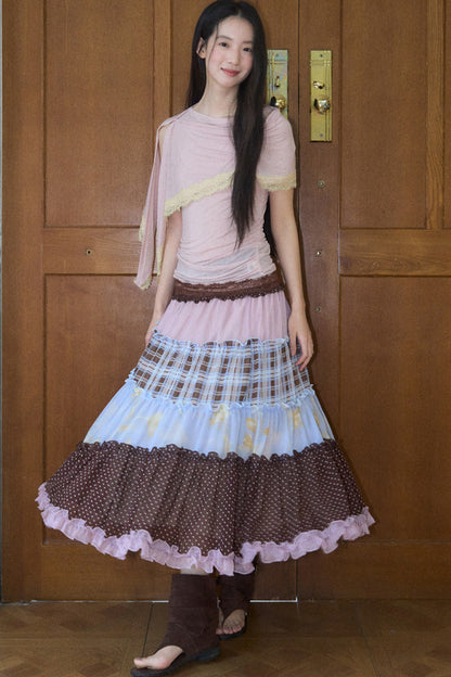 Brownie Tart Patchwork Tube Top Skirt