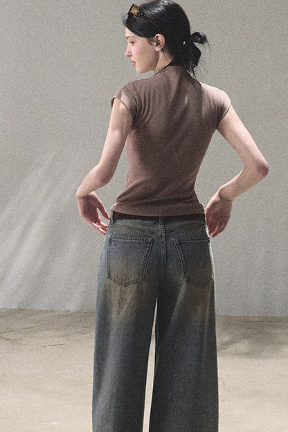 Vintage Hand-Painted Wide Leg Jeans Set