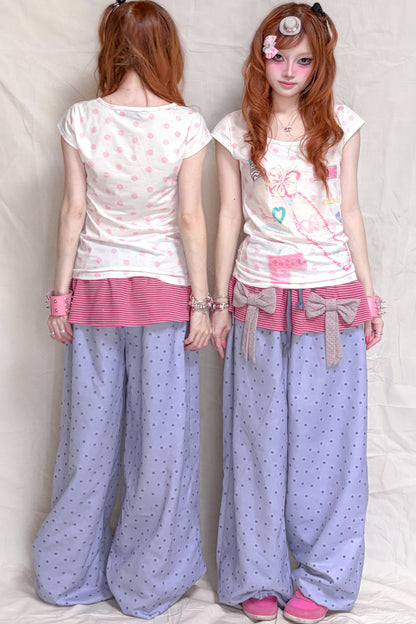 Striped Bow Patchwork Pants