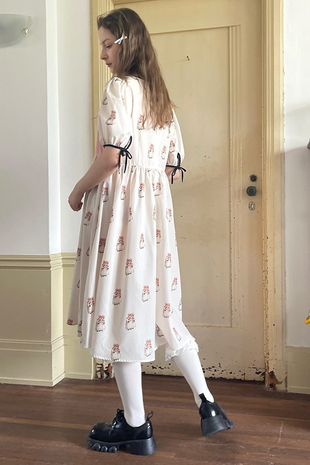 Vintage-Kurzarmkleid mit Puppen-Print