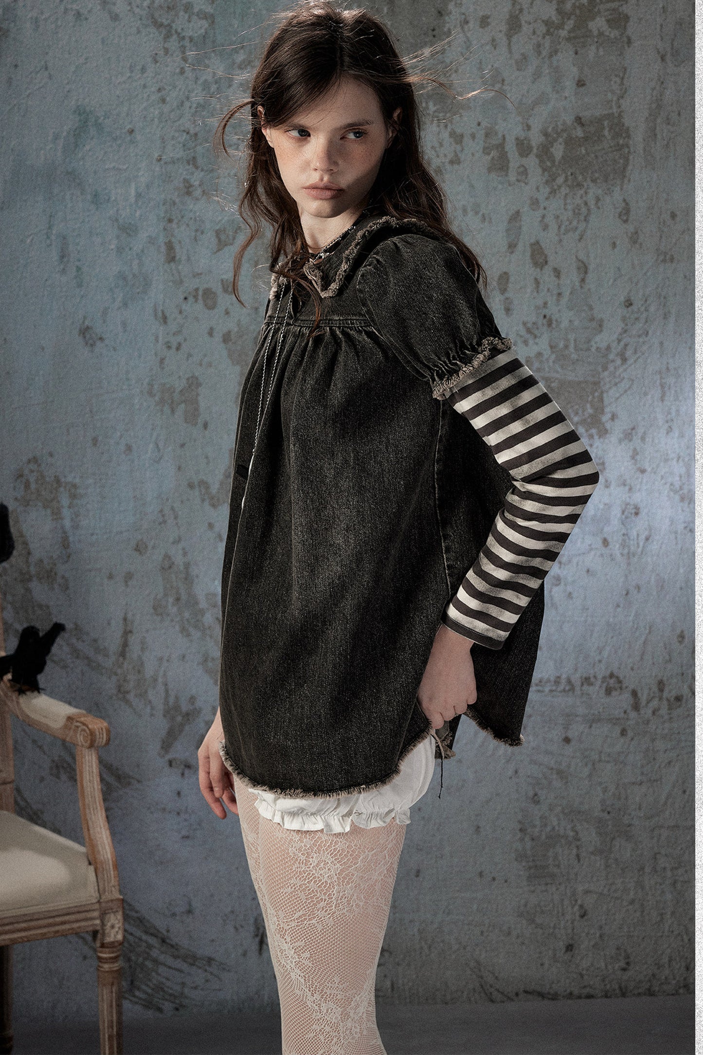 Robe en denim patchwork à rayures