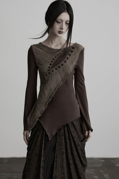 Asymmetrical Eye Embroidery Knit Top