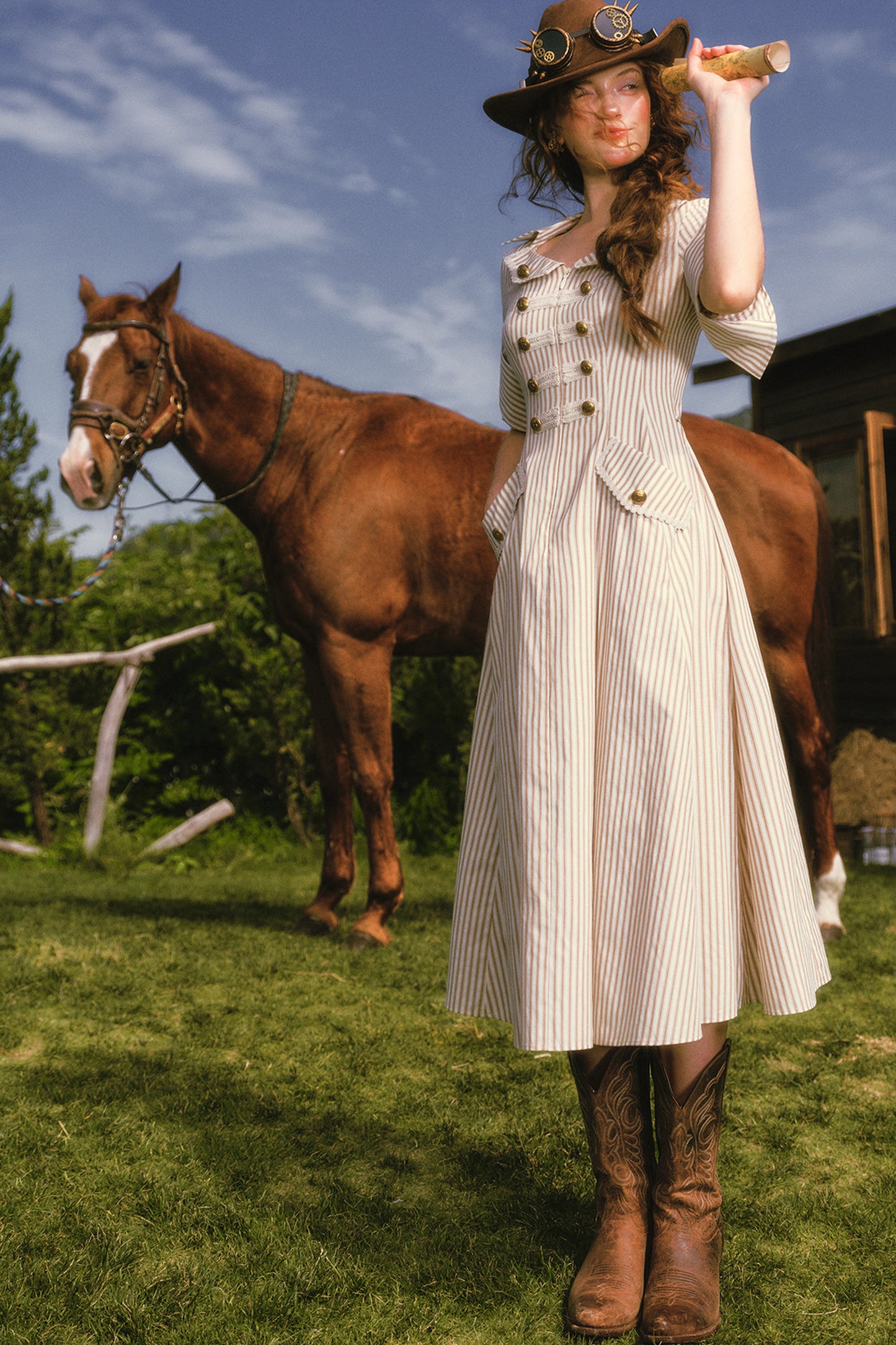 Long Striped Nautical Shirt Dress Set-Up