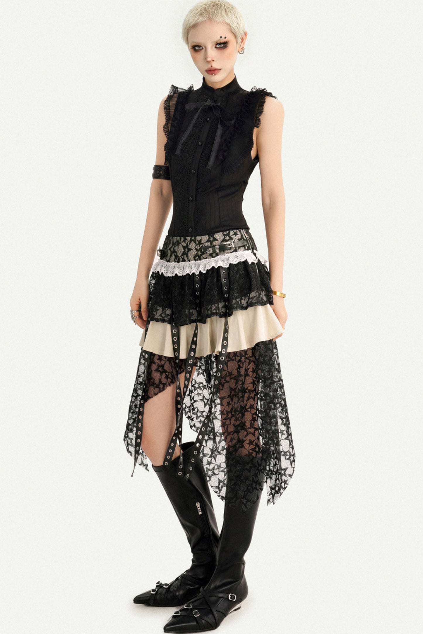 Gothic Lace Patchwork Asymmetrical Skirt