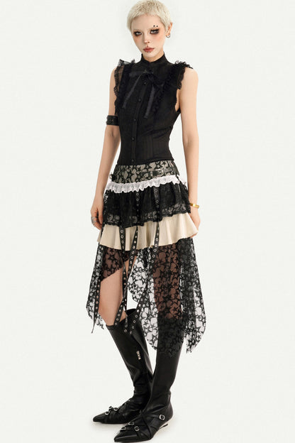 Gothic Lace Patchwork Asymmetrical Skirt