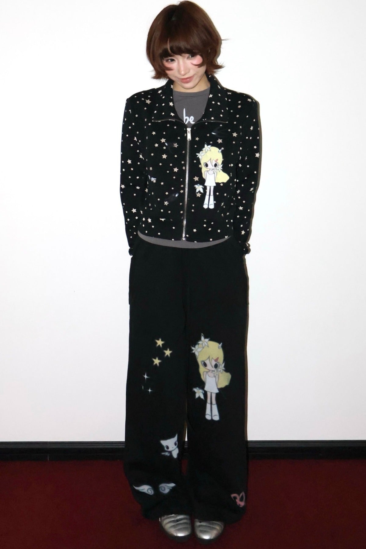 Original Illustration Short Sweatshirt Jacket