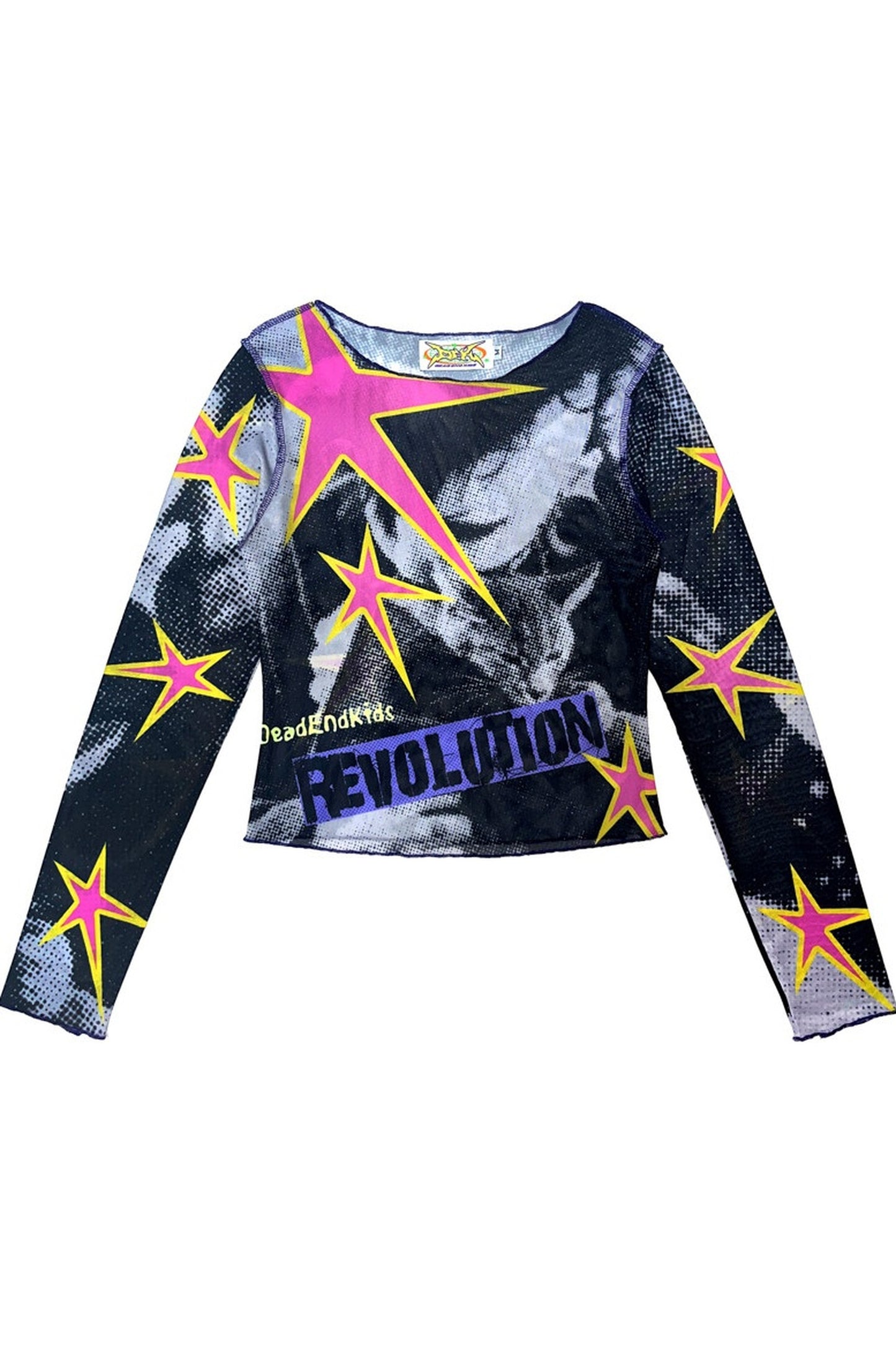 Y2K Graphic Long Sleeve Mesh Top