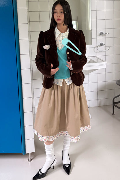 Brown Notch Lapel Puff Sleeve Blazer