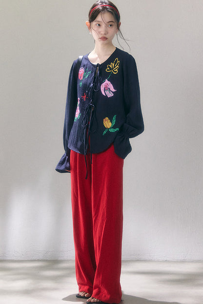 Linen Blend Air Wide-Leg Trousers