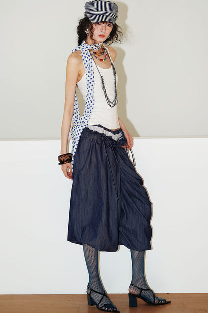 Patchwork Asymmetrical Wide-Leg Pants