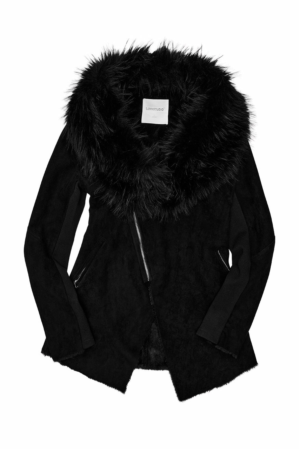 Suede Detachable Fur Collar Coat