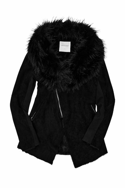 Suede Detachable Fur Collar Coat