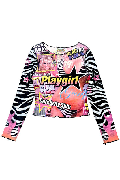Y2K Graphic Long Sleeve Mesh Top